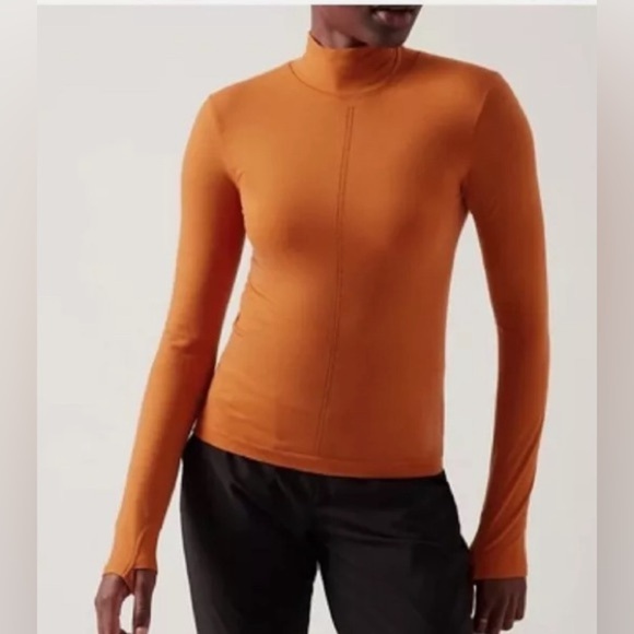 Athleta Ascent Seamless turtleneck Foliage Orange Thumbhole long sleeve top - Picture 3 of 12